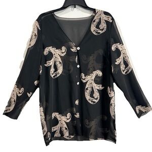 Vintage Sheer Paisley Blouse Fall Workwear Size M Boho